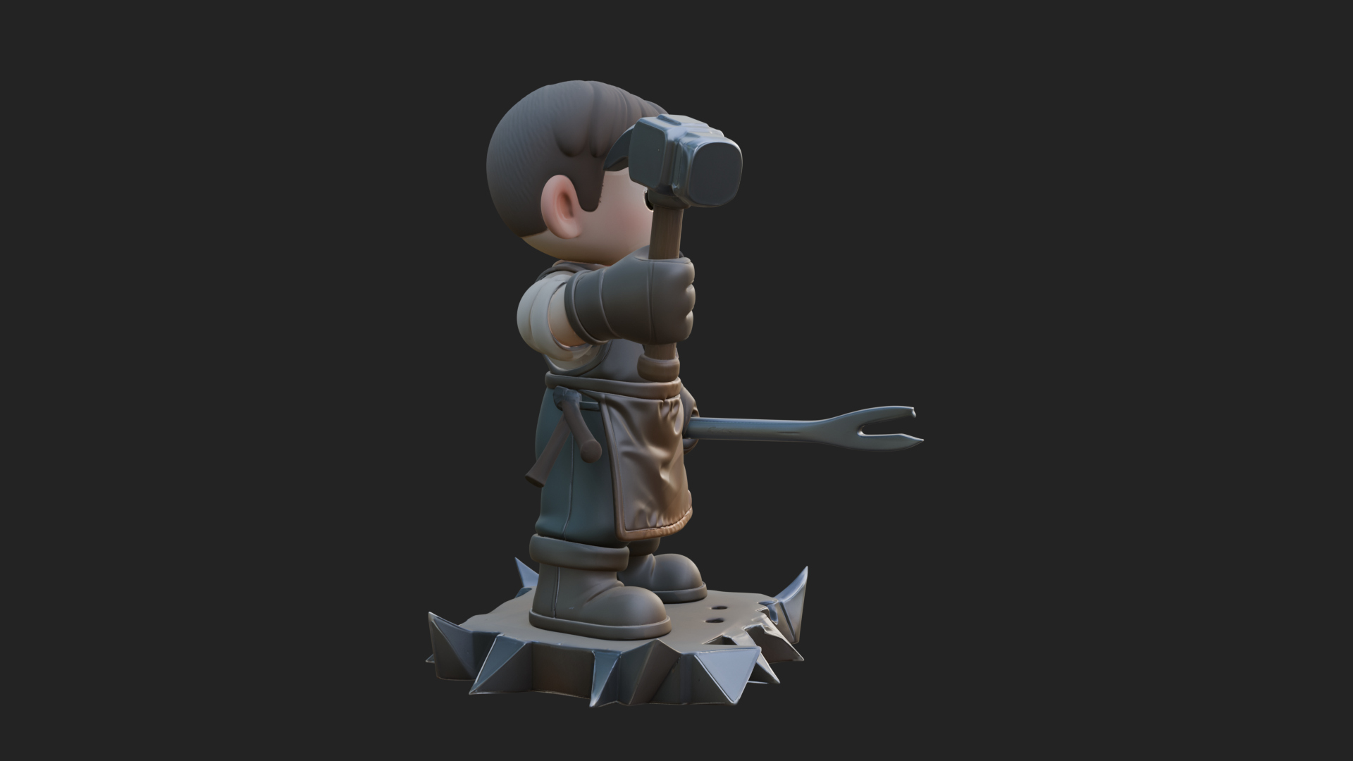 Chibi Blacksmith with Hammer Statue Design 3 3D Print 3D Model