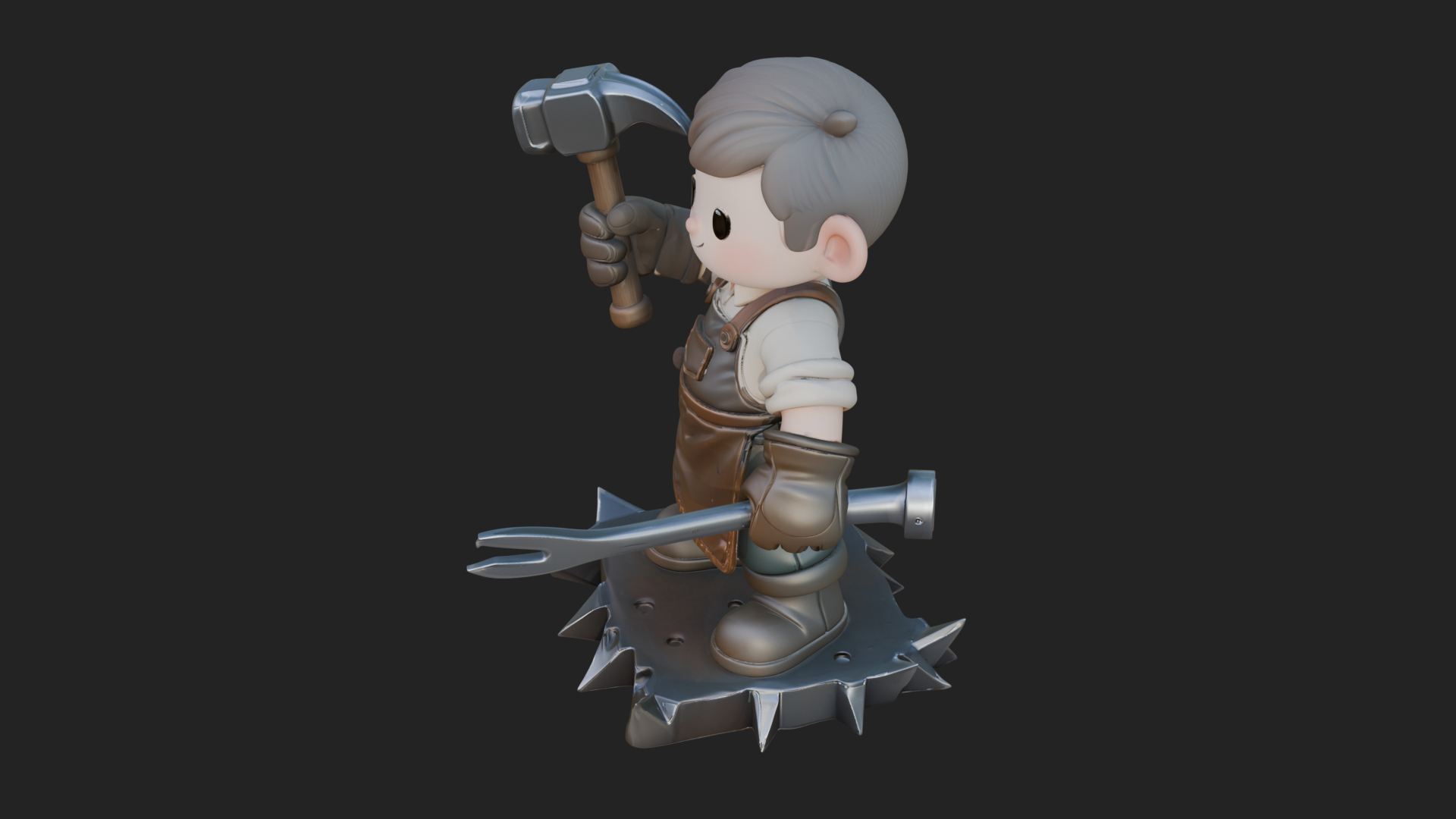 Chibi Blacksmith with Hammer Statue Design 3 3D Print 3D Model