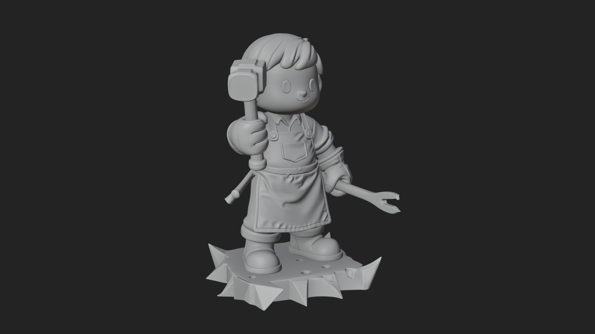 Chibi Blacksmith with Hammer Statue Design 3 3D Print 3D Model