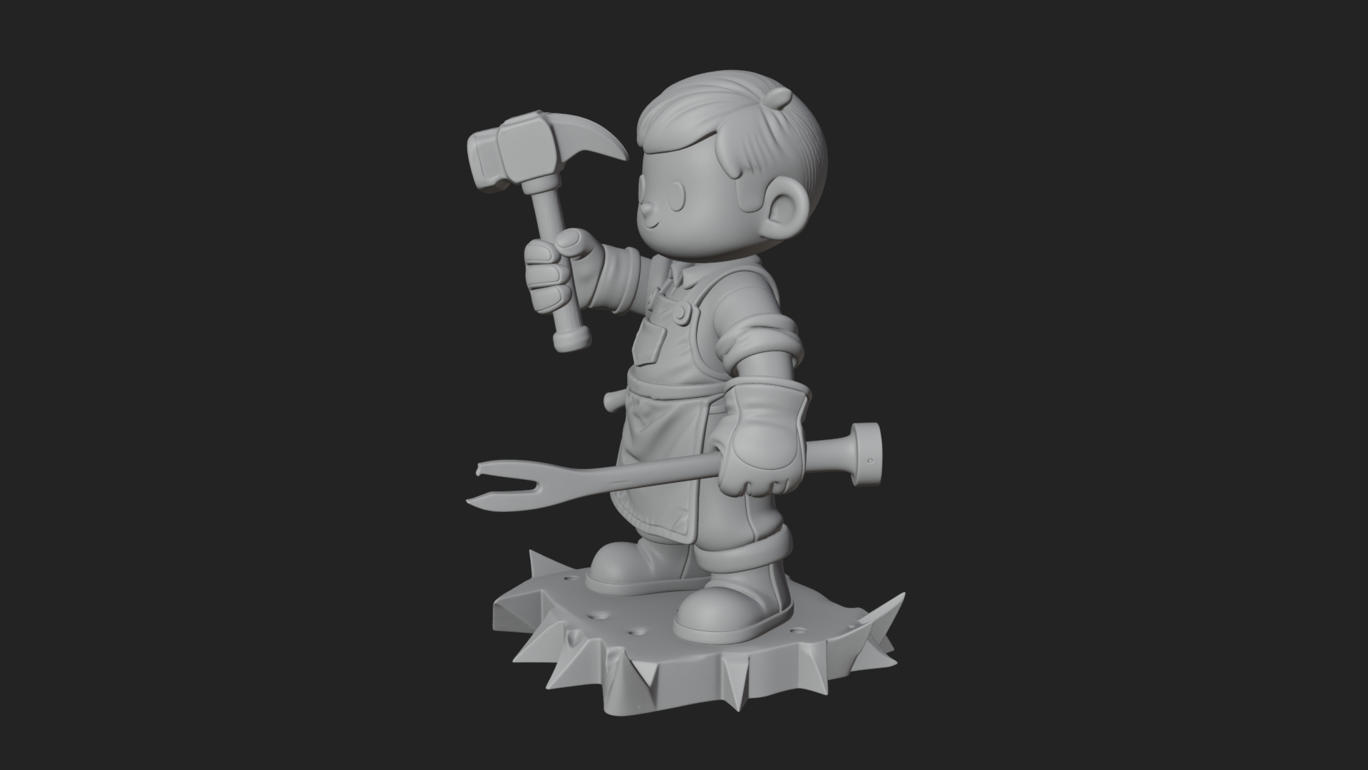 Chibi Blacksmith with Hammer Statue Design 3 3D Print 3D Model