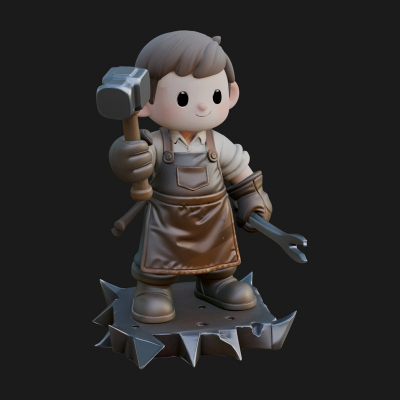Chibi Blacksmith with Hammer Statue Design 3 3D Print