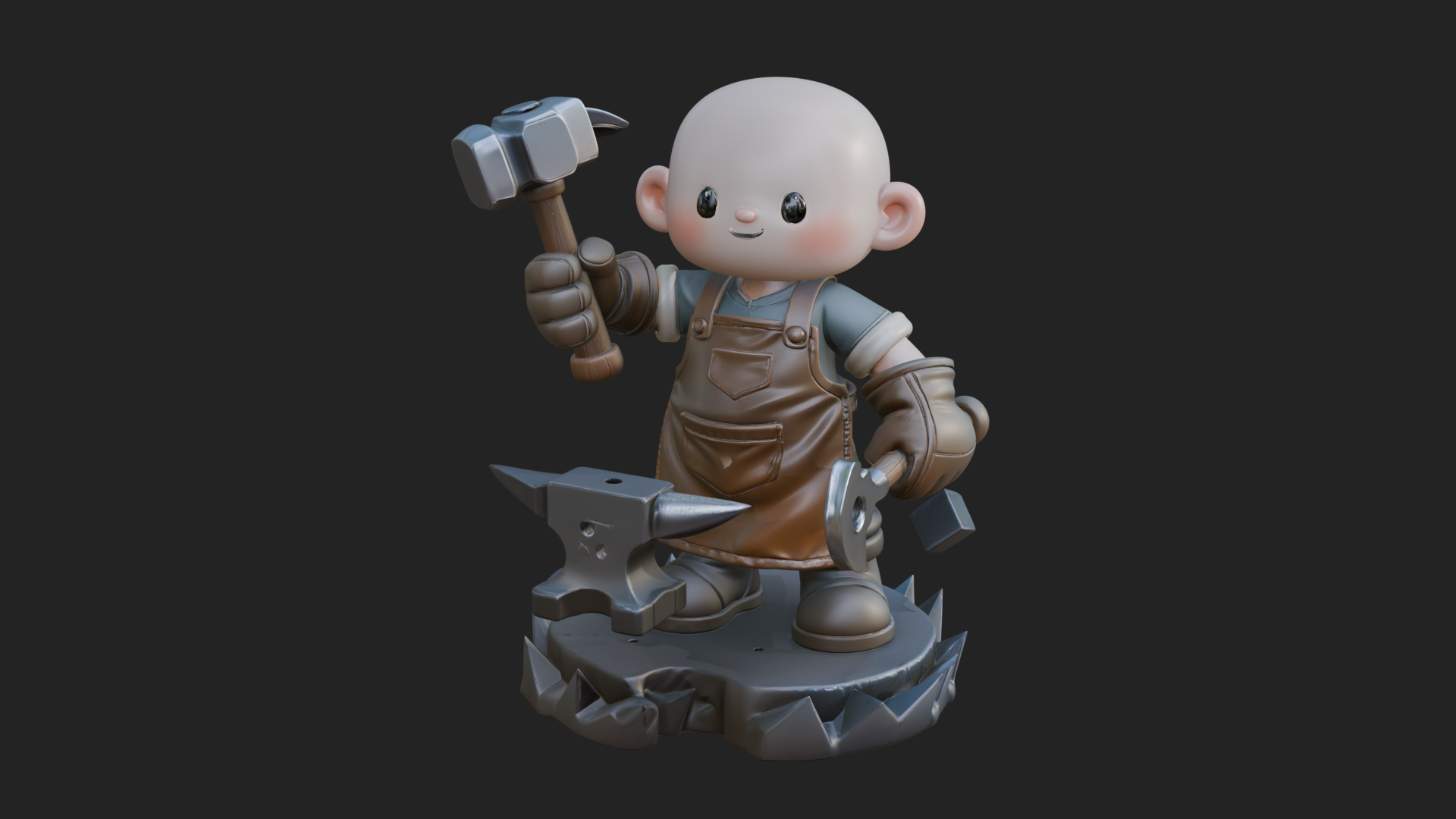 Chibi Blacksmith with Hammer Statue Design 4 3D Print 3D Model