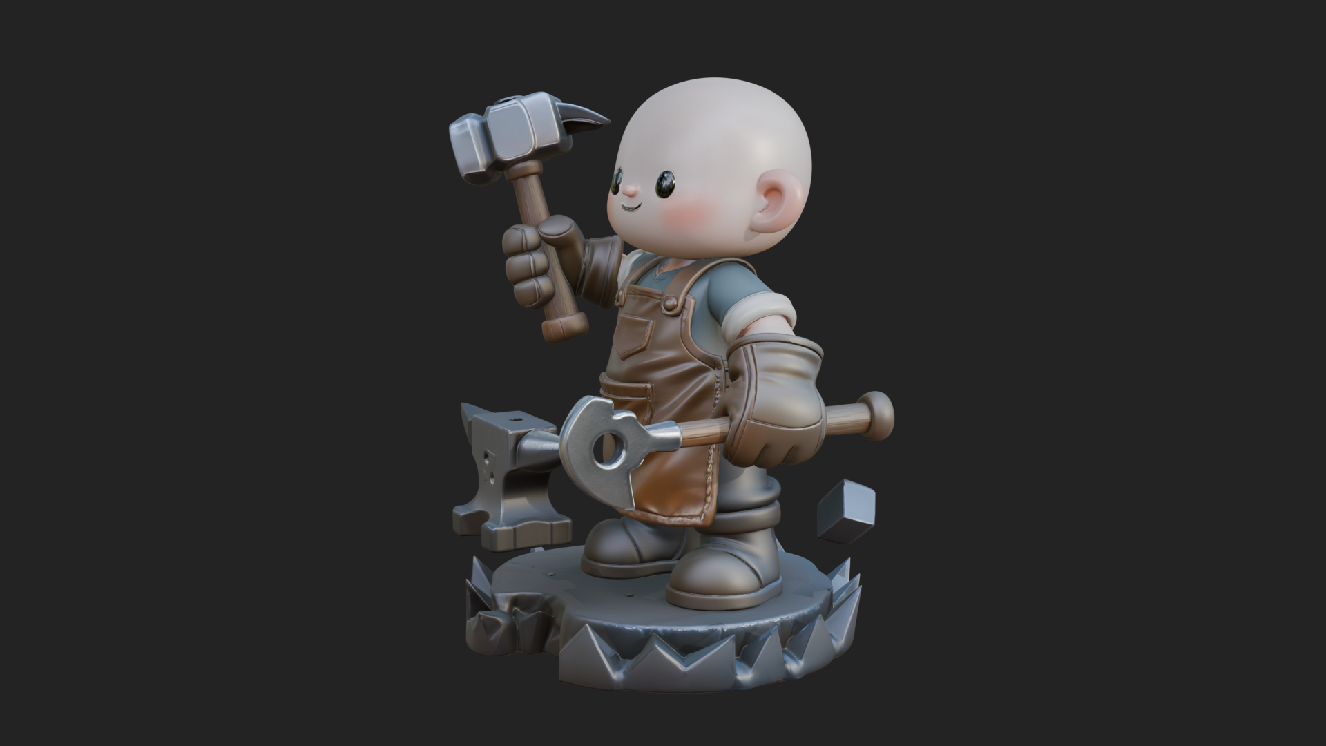 Chibi Blacksmith with Hammer Statue Design 4 3D Print 3D Model