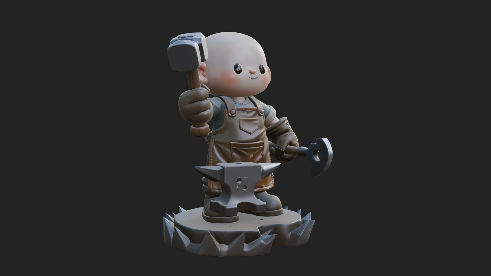Chibi Blacksmith with Hammer Statue Design 4 3D Print 3D Model
