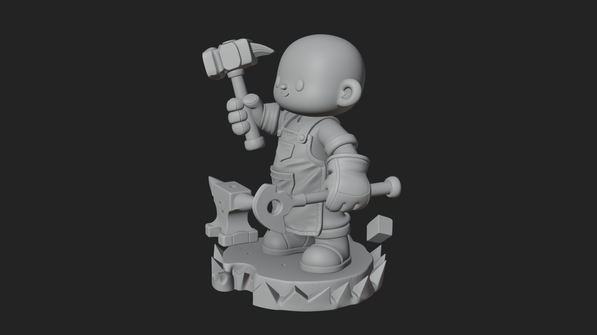 Chibi Blacksmith with Hammer Statue Design 4 3D Print 3D Model