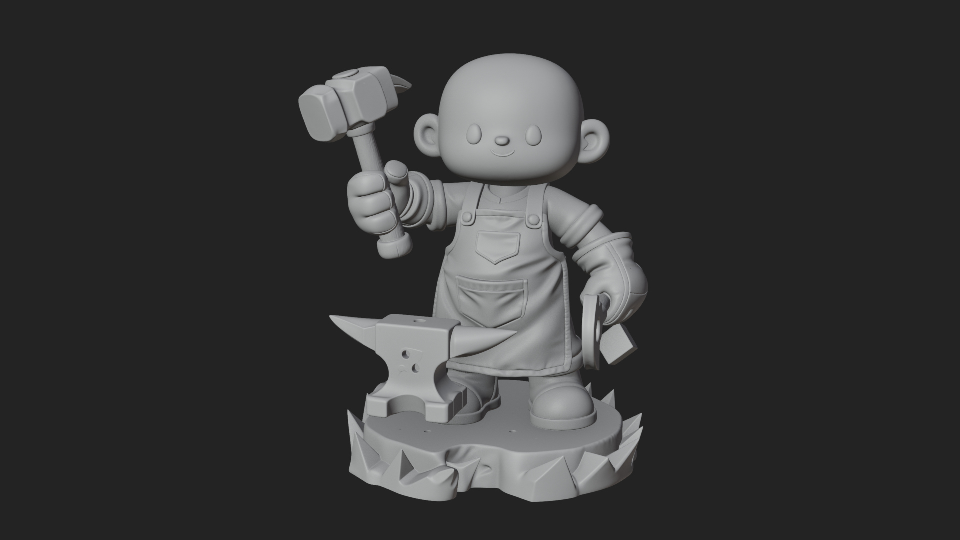 Chibi Blacksmith with Hammer Statue Design 4 3D Print 3D Model
