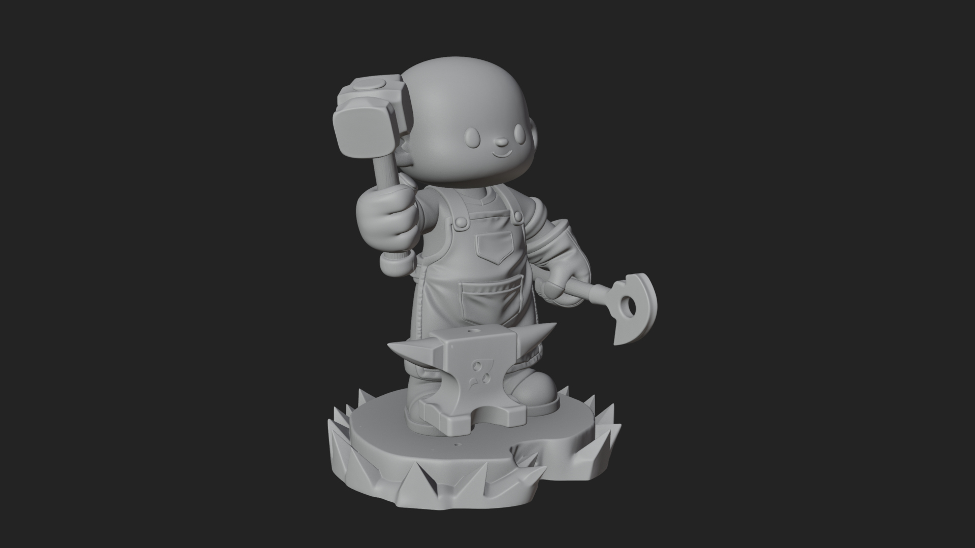 Chibi Blacksmith with Hammer Statue Design 4 3D Print 3D Model