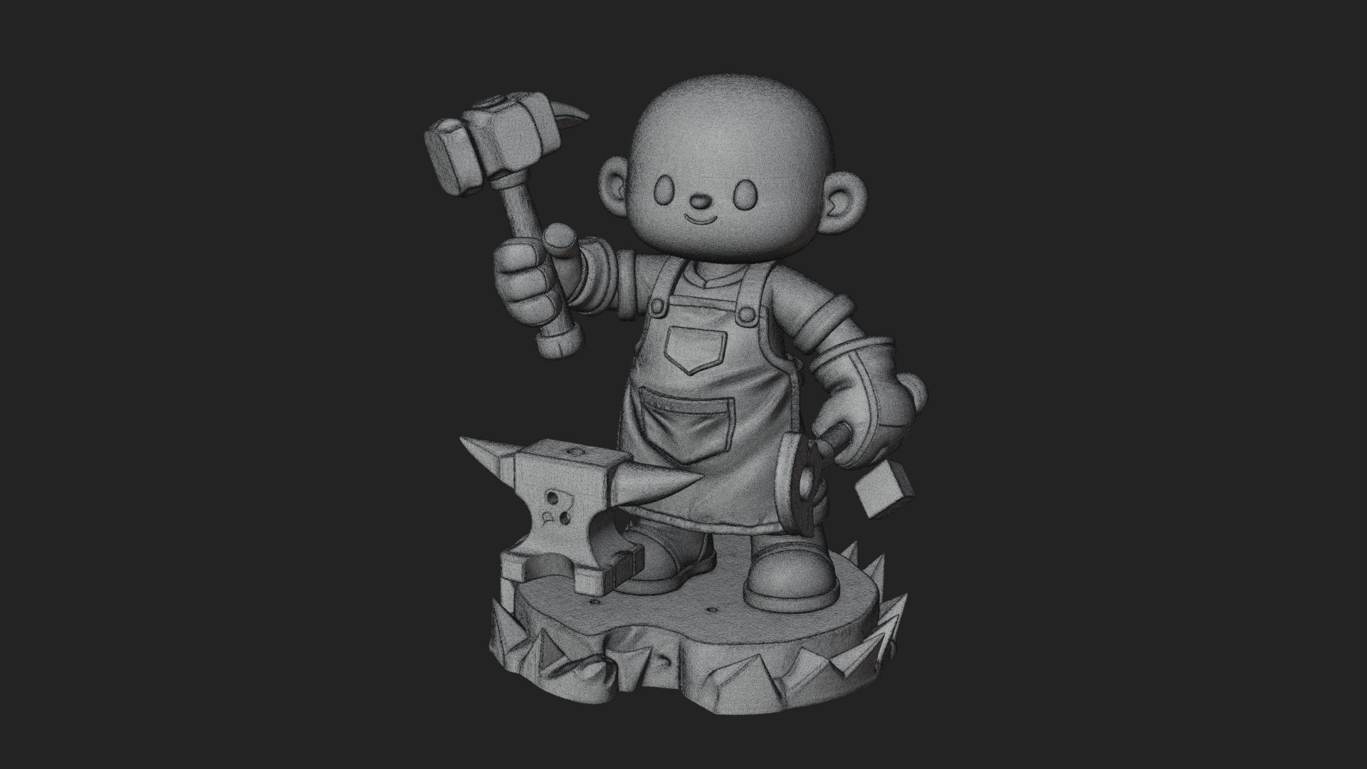 Chibi Blacksmith with Hammer Statue Design 4 3D Print 3D Model