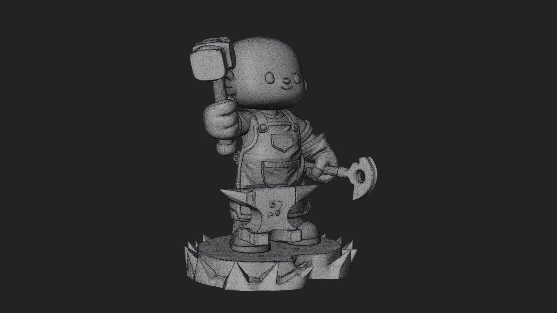 Chibi Blacksmith with Hammer Statue Design 4 3D Print 3D Model