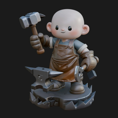 Chibi Blacksmith with Hammer Statue Design 4 3D Print