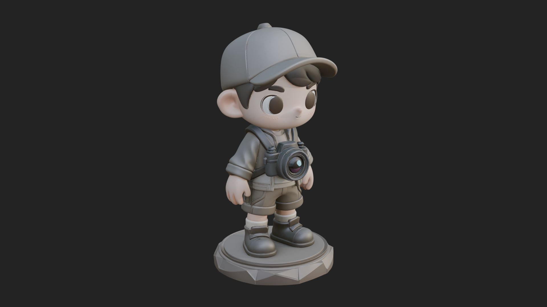 Chibi Camera Boy Statue Design 1 3D Print Model 3D Model
