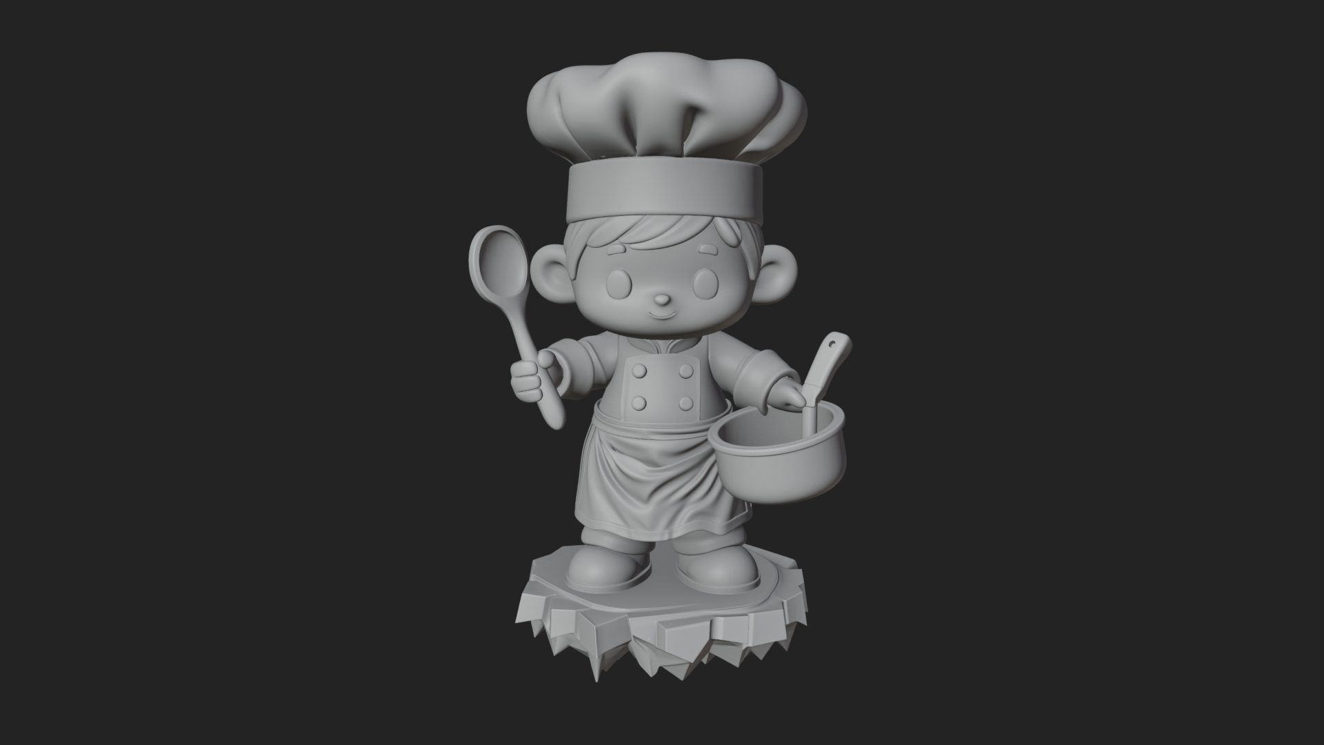 Chibi Chef With Ladle Statue Design 1 3D Print Model 3D Model