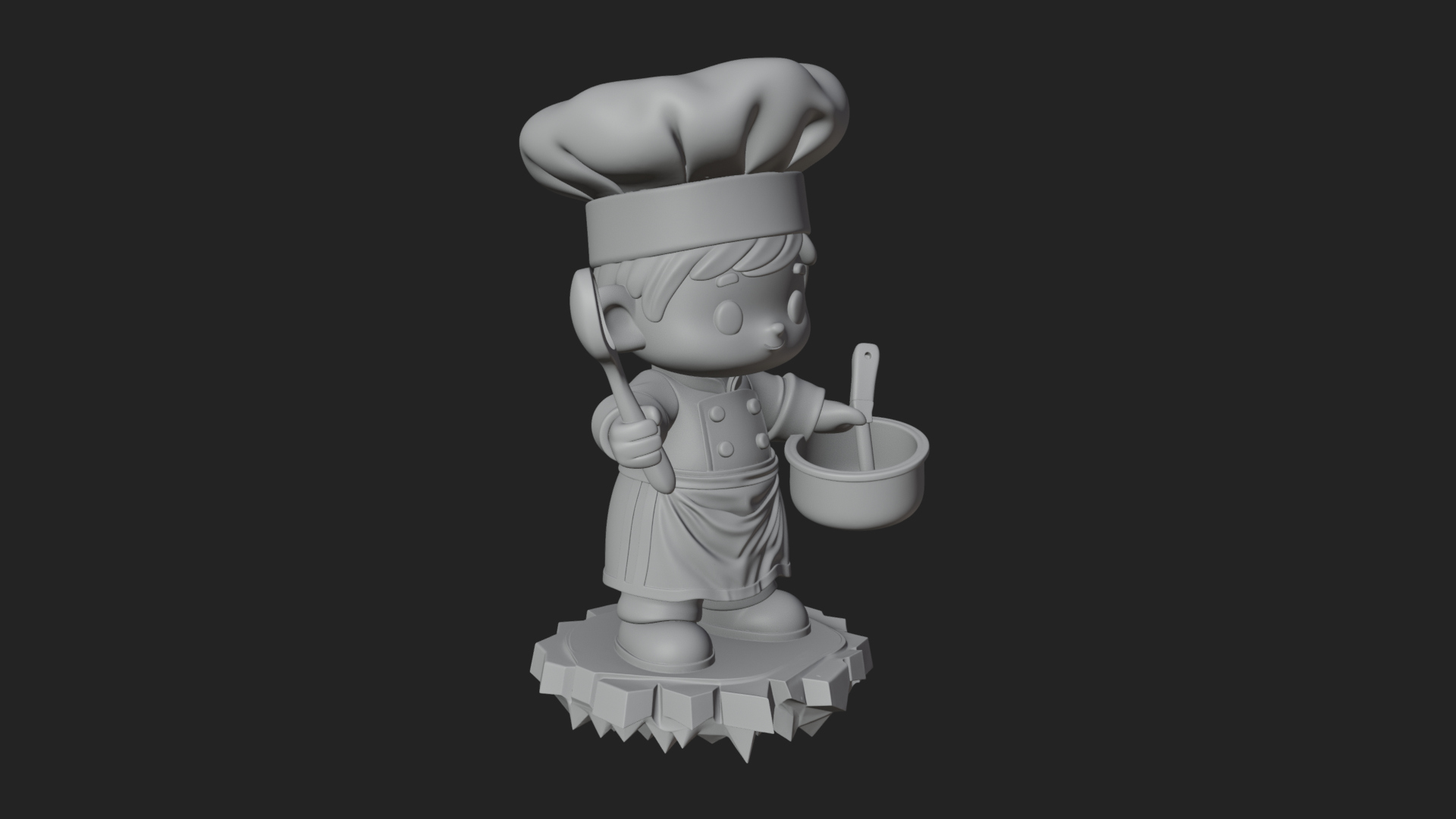 Chibi Chef With Ladle Statue Design 1 3D Print Model 3D Model