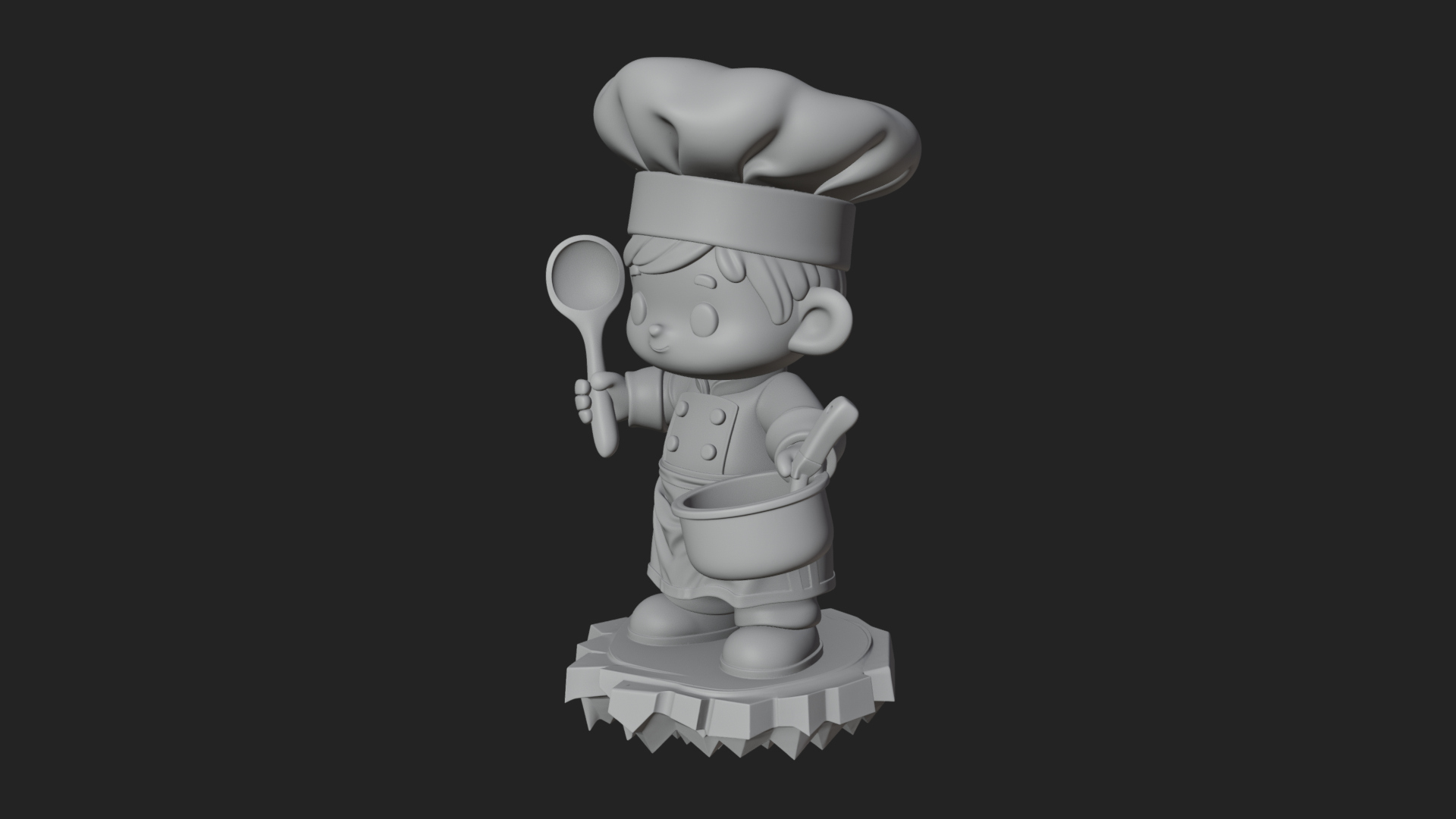 Chibi Chef With Ladle Statue Design 1 3D Print Model 3D Model