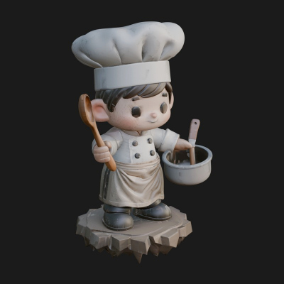 Chibi Chef With Ladle Statue Design 1 3D Print Model