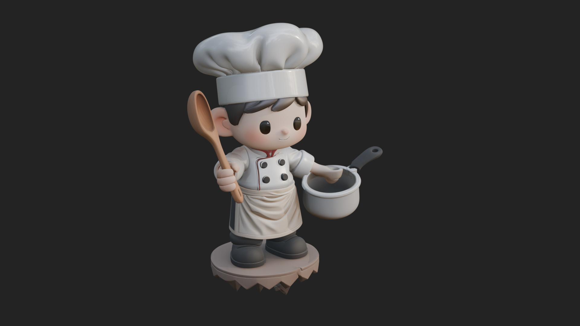 Chibi Chef with Ladle Statue Design 2 3D Print Model 3D Model