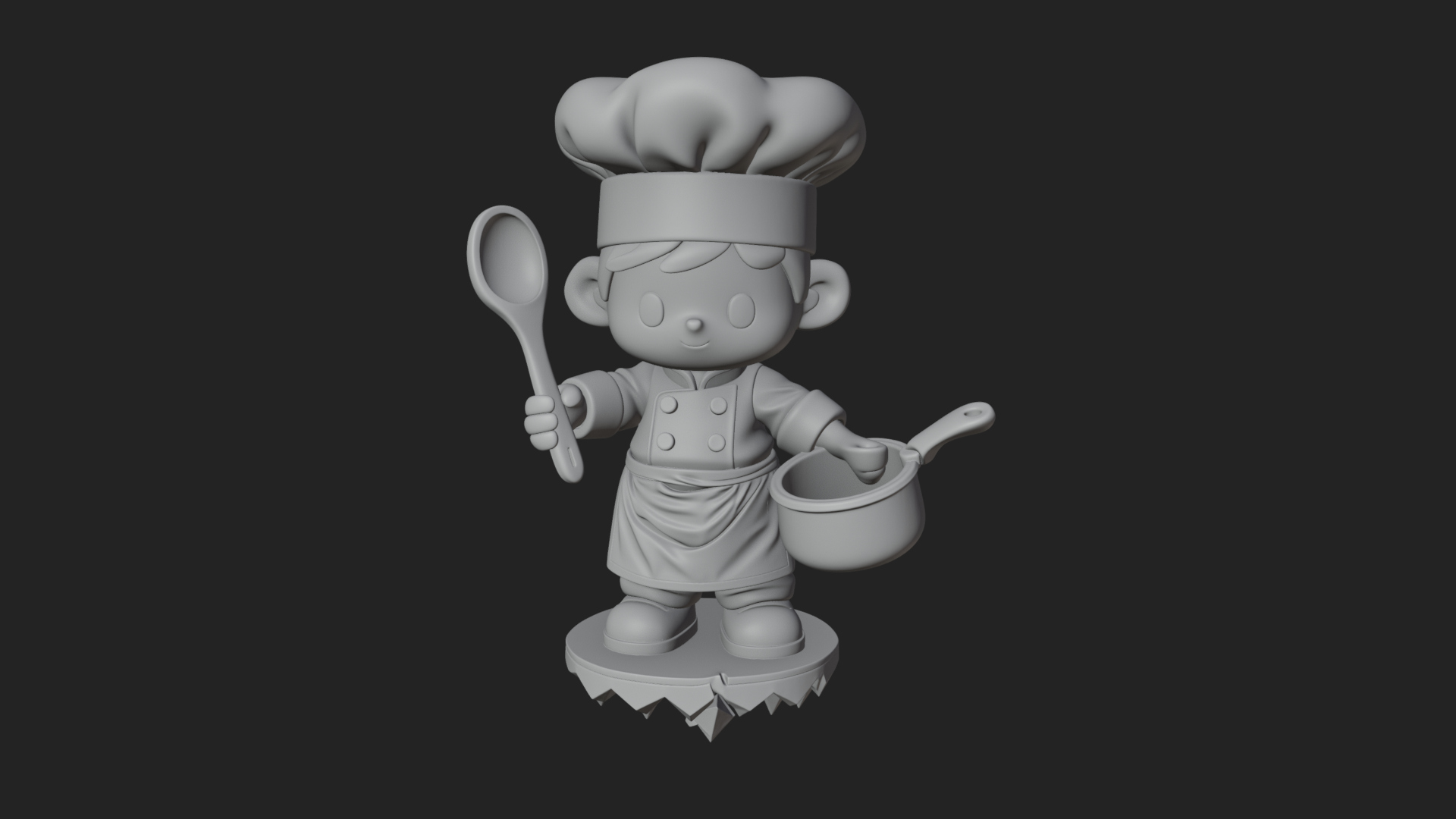 Chibi Chef with Ladle Statue Design 2 3D Print Model 3D Model