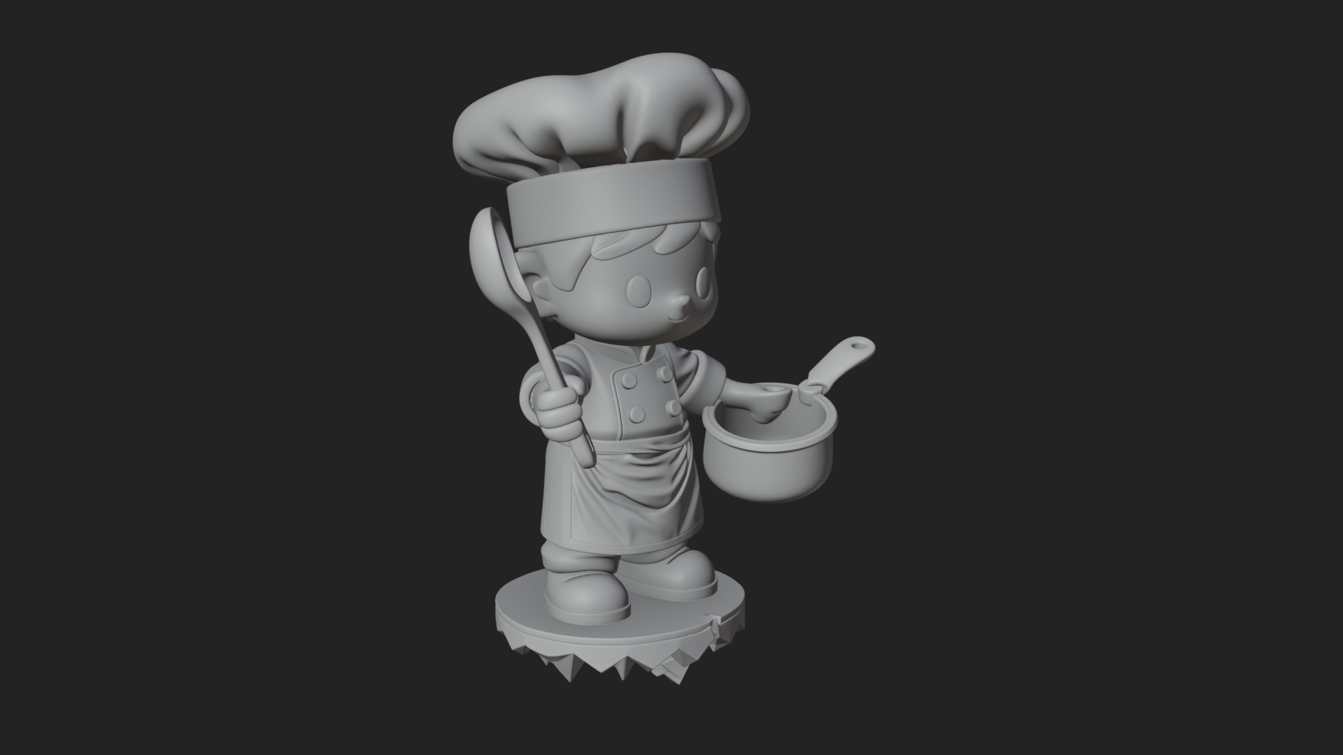 Chibi Chef with Ladle Statue Design 2 3D Print Model 3D Model
