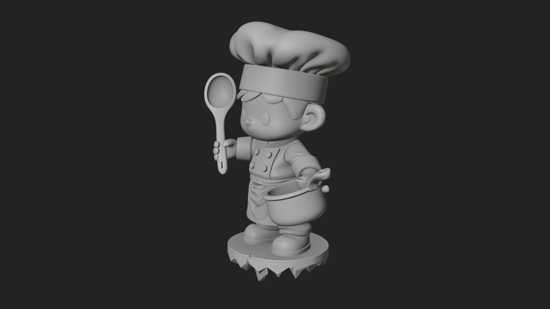 Chibi Chef with Ladle Statue Design 2 3D Print Model 3D Model
