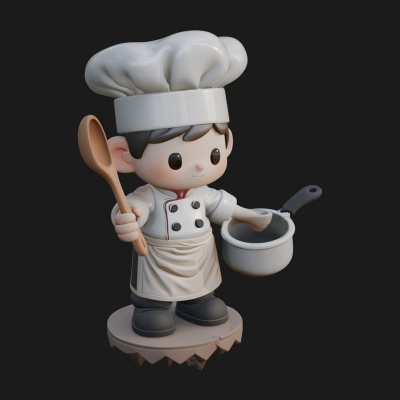 Chibi Chef with Ladle Statue Design 2 3D Print Model