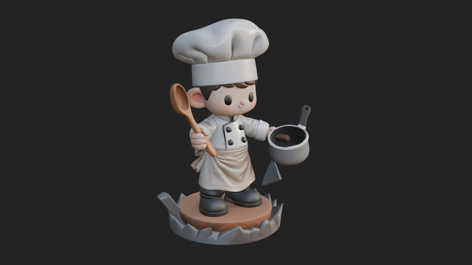 Chibi Chef with Ladle Statue Design 3 3D Print Model 3D Model
