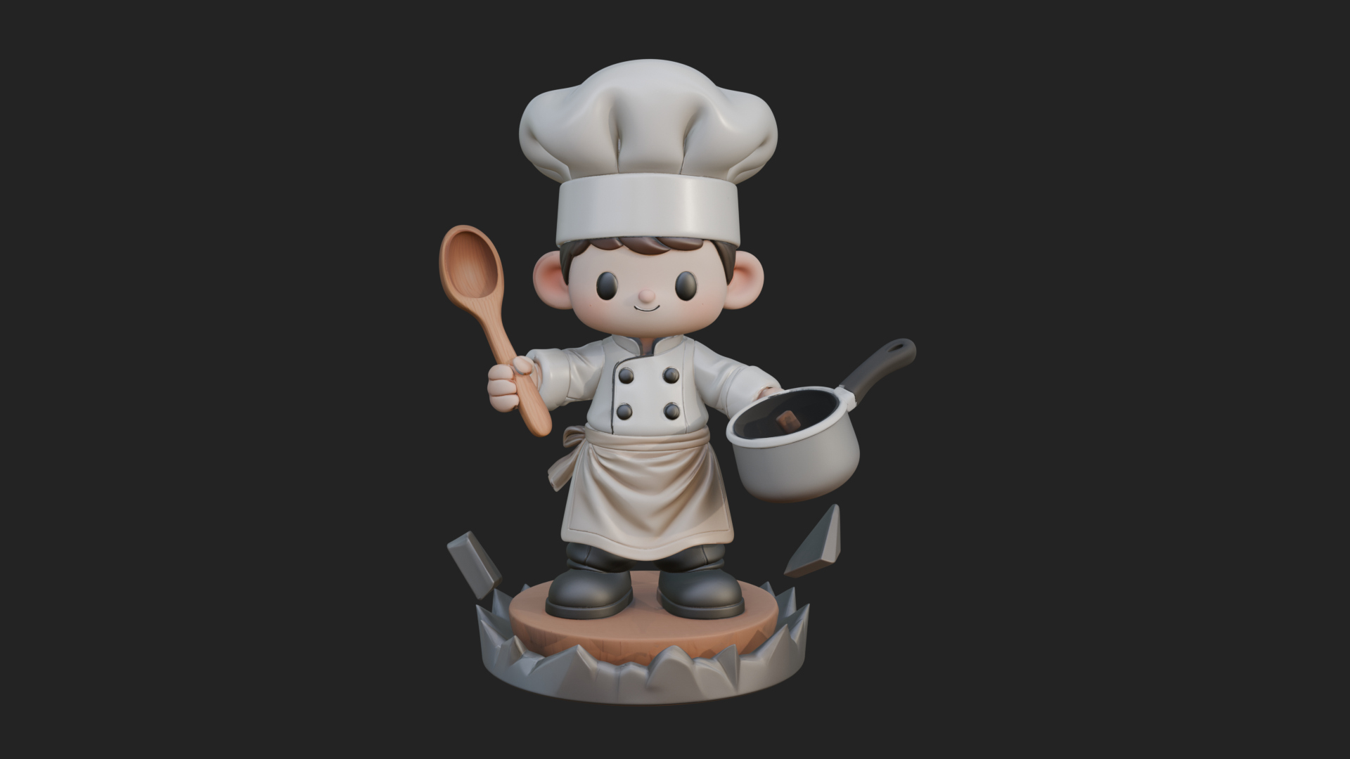 Chibi Chef with Ladle Statue Design 3 3D Print Model 3D Model