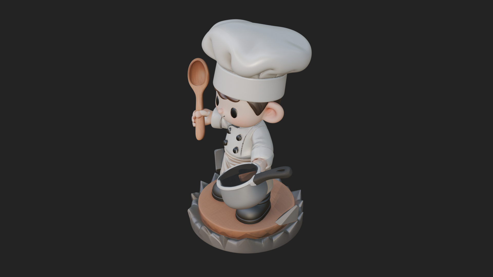 Chibi Chef with Ladle Statue Design 3 3D Print Model 3D Model