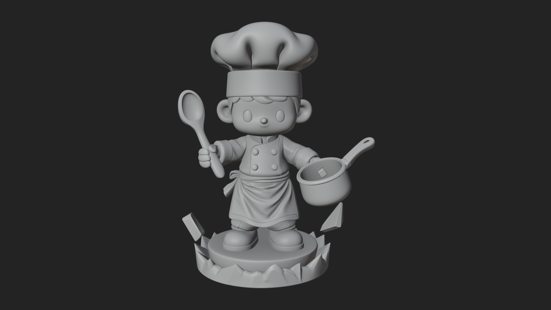 Chibi Chef with Ladle Statue Design 3 3D Print Model 3D Model