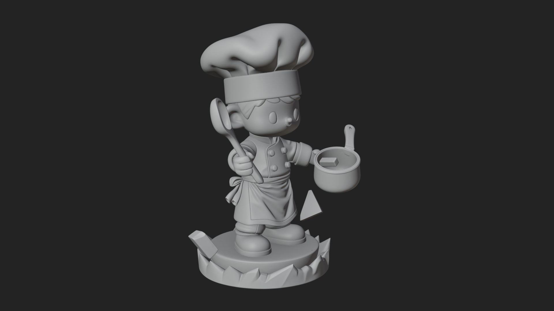 Chibi Chef with Ladle Statue Design 3 3D Print Model 3D Model