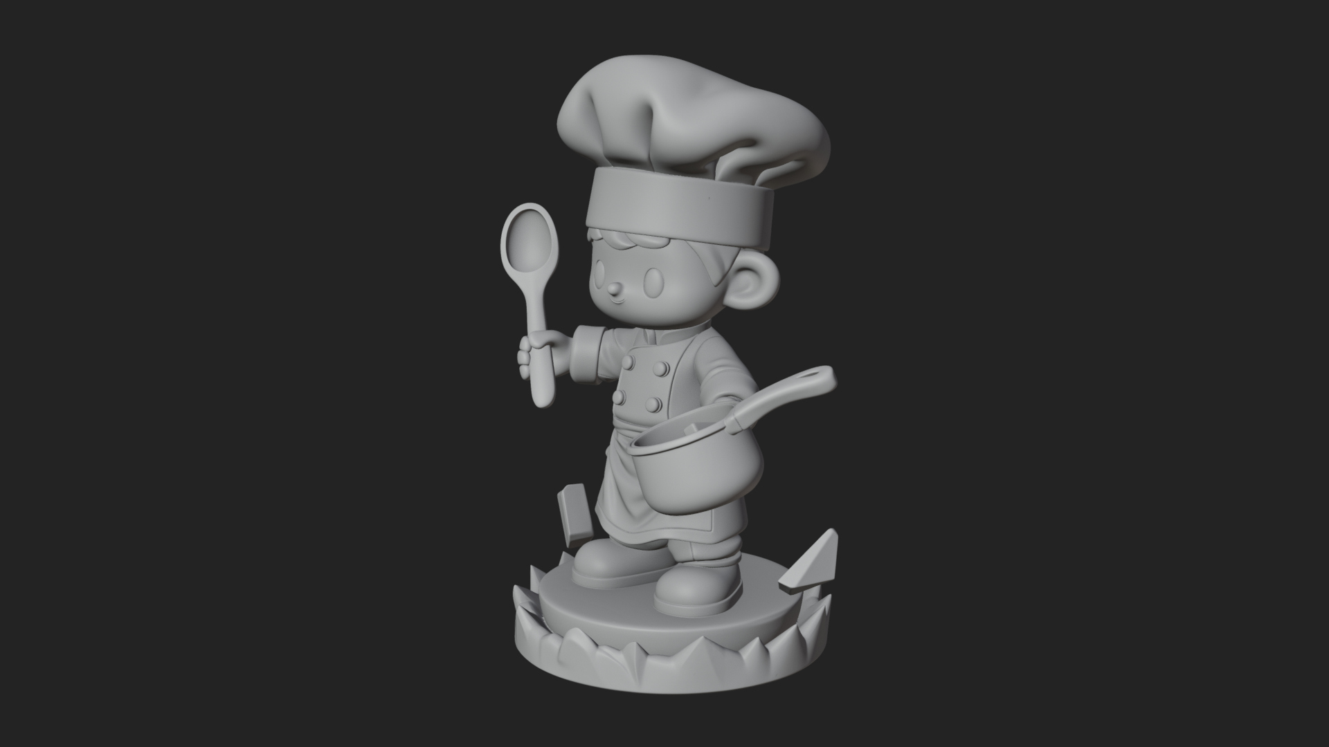 Chibi Chef with Ladle Statue Design 3 3D Print Model 3D Model