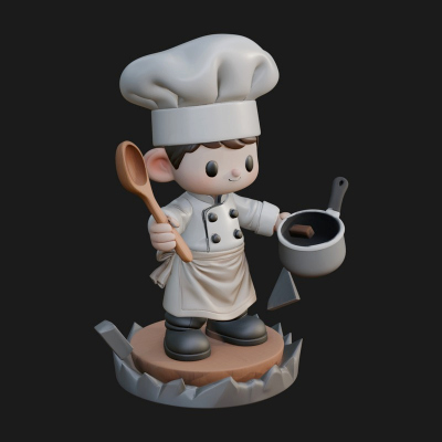 Chibi Chef with Ladle Statue Design 3 3D Print Model