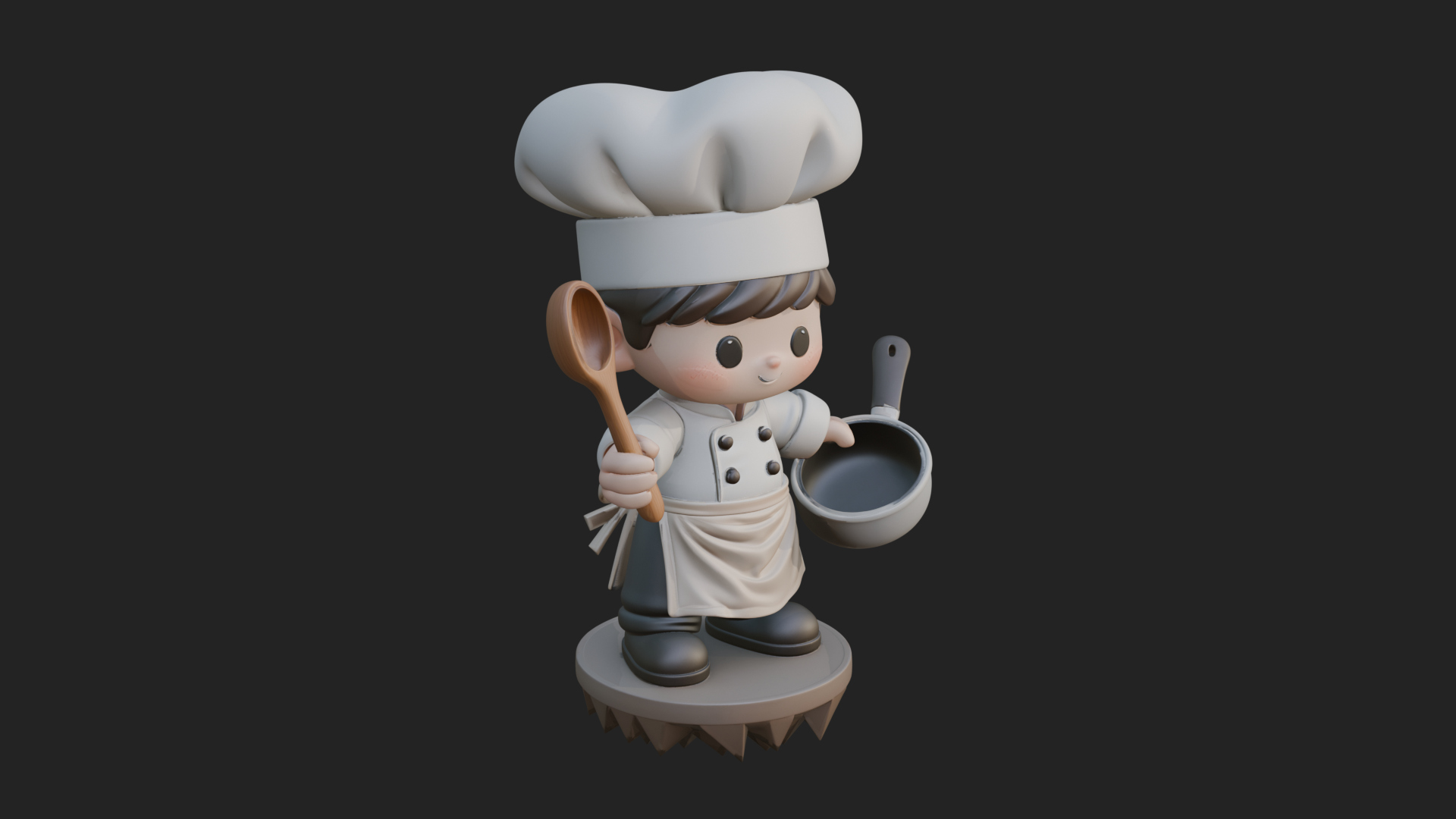 Chibi Chef with Ladle Statue Design 4 3D Print Model 3D Model