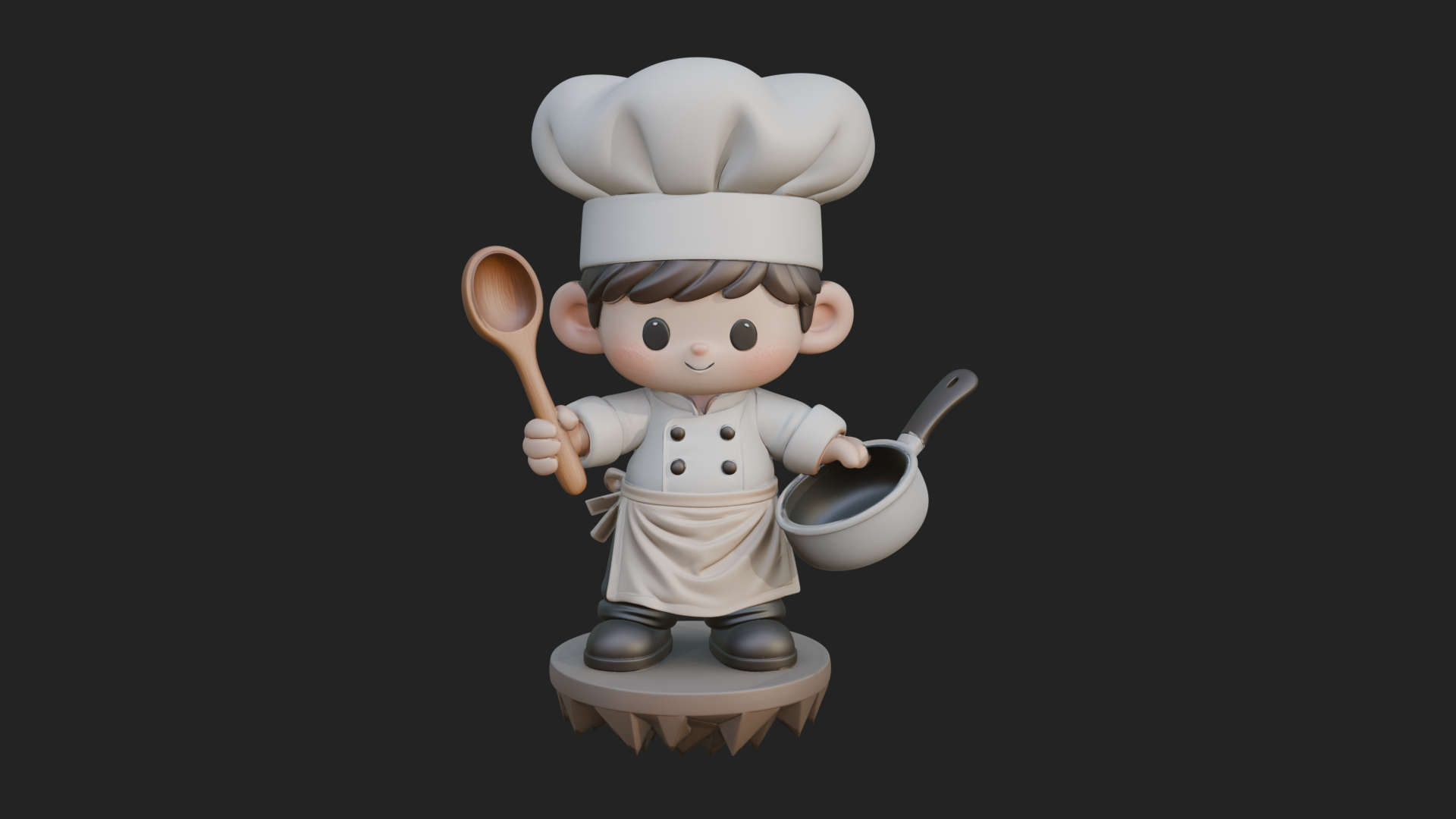 Chibi Chef with Ladle Statue Design 4 3D Print Model 3D Model