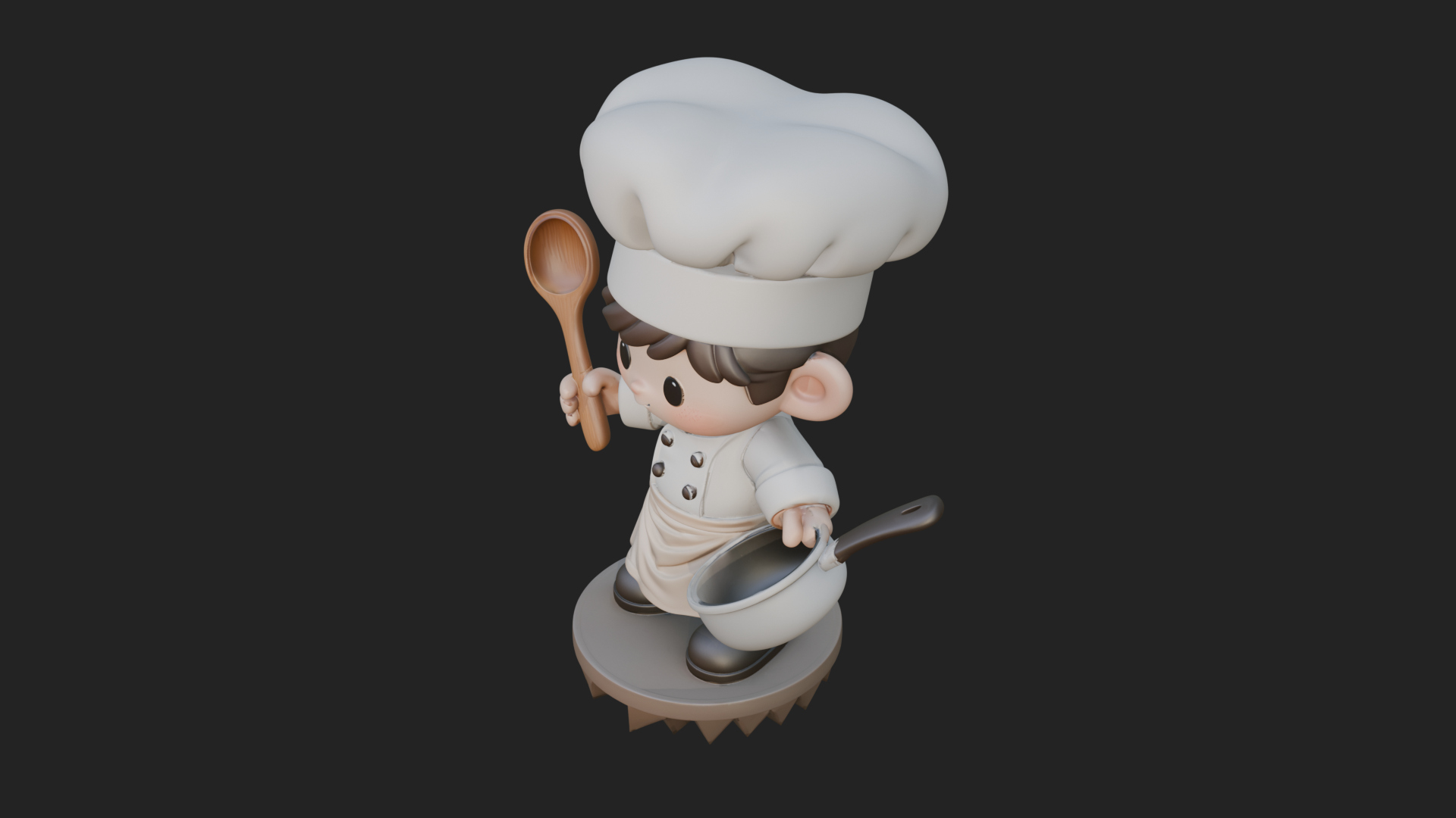 Chibi Chef with Ladle Statue Design 4 3D Print Model 3D Model