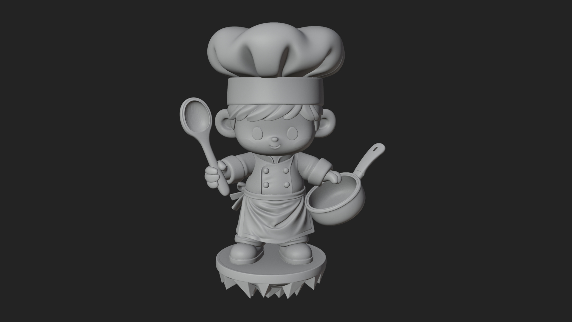 Chibi Chef with Ladle Statue Design 4 3D Print Model 3D Model