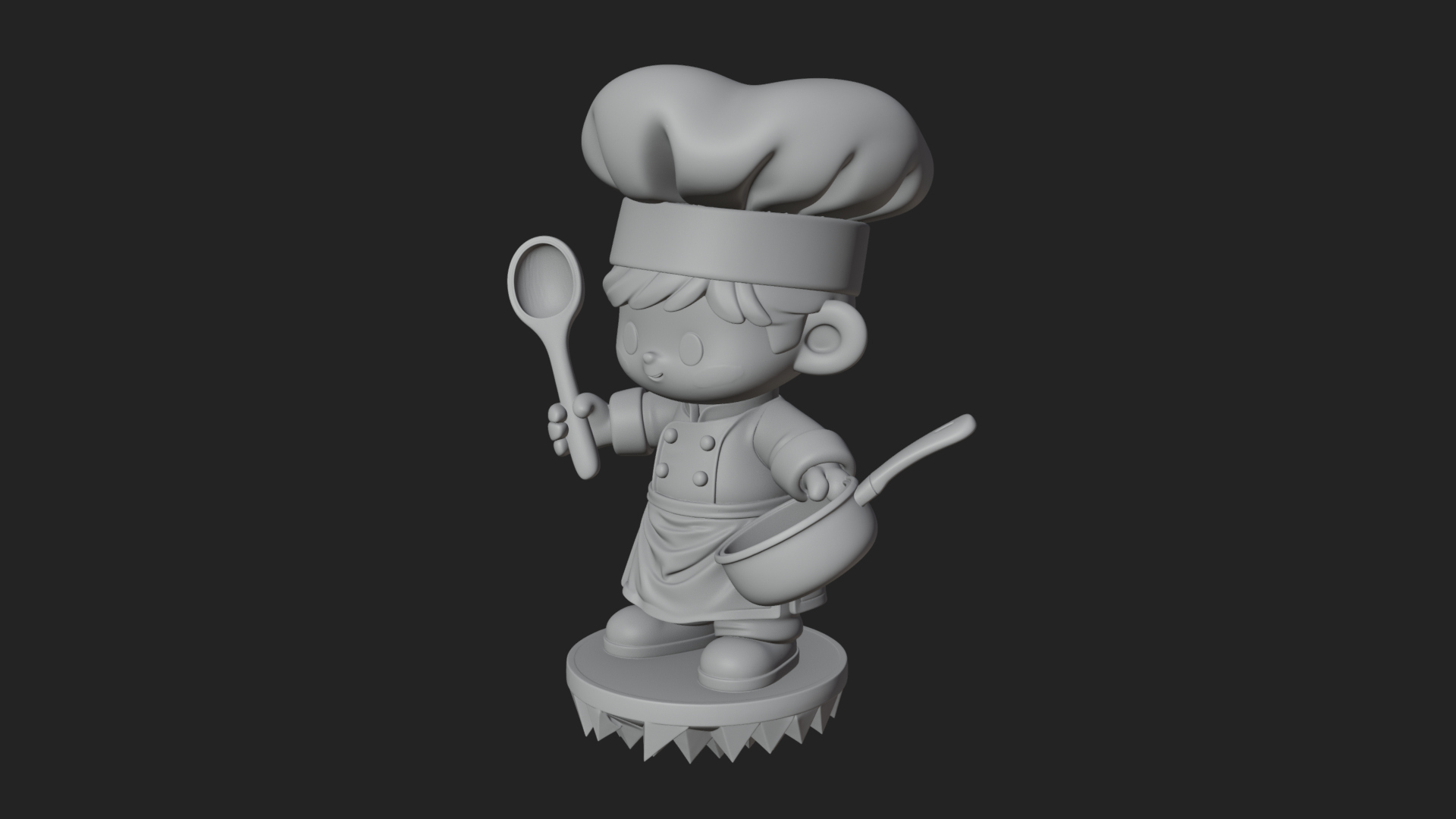 Chibi Chef with Ladle Statue Design 4 3D Print Model 3D Model
