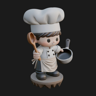 Chibi Chef with Ladle Statue Design 4 3D Print Model