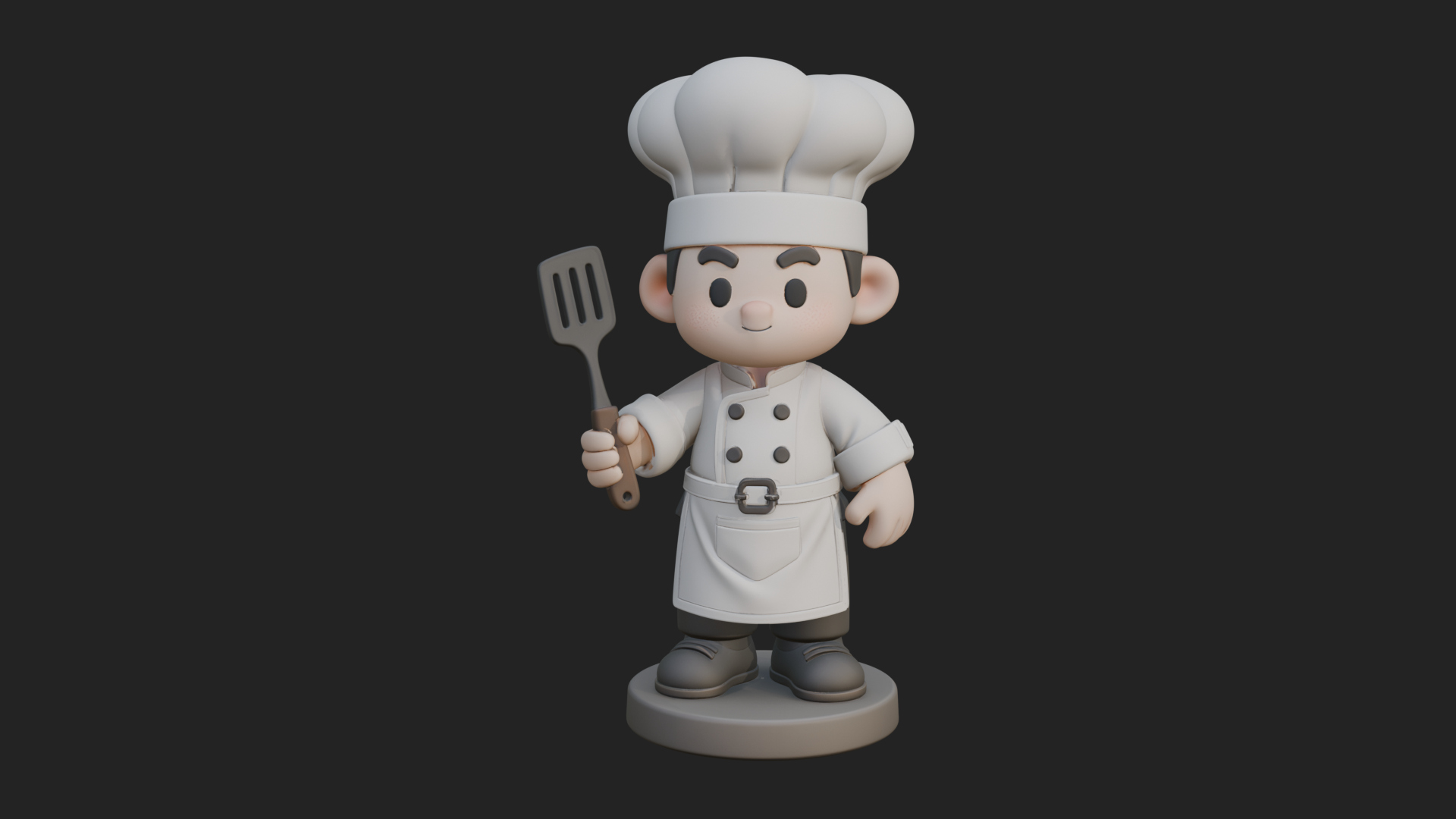 Chibi Chef with Spatula Statue Design 1 3D Print Model 3D Model