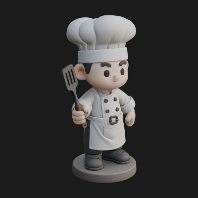 Chibi Chef with Spatula Statue Design 1 3D Print Model