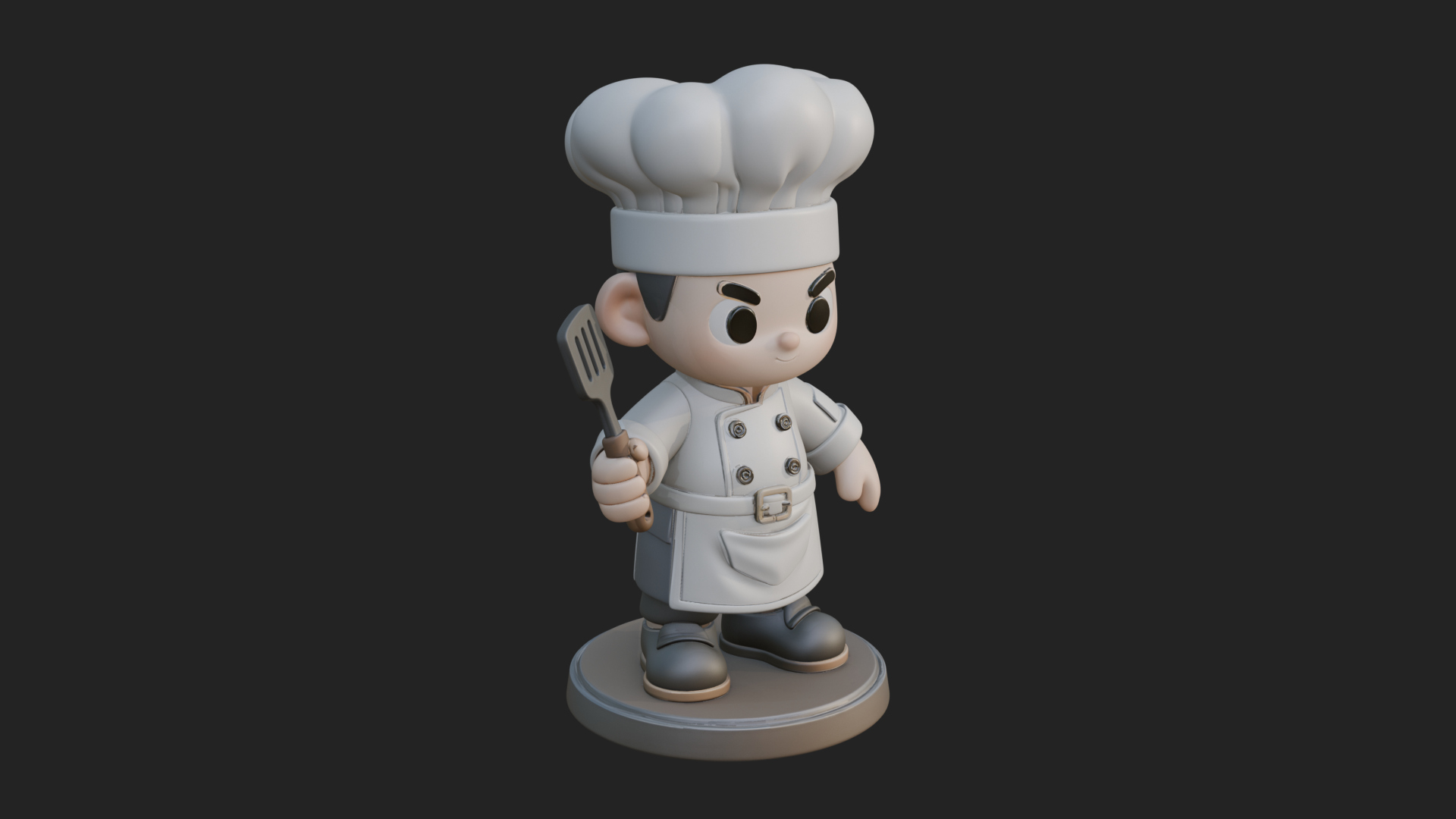Chibi Chef with Spatula Statue Design 2 3D Print Model 3D Model