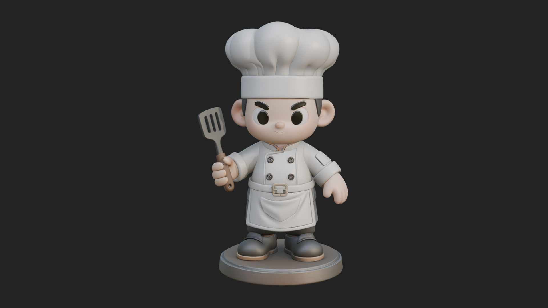 Chibi Chef with Spatula Statue Design 2 3D Print Model 3D Model