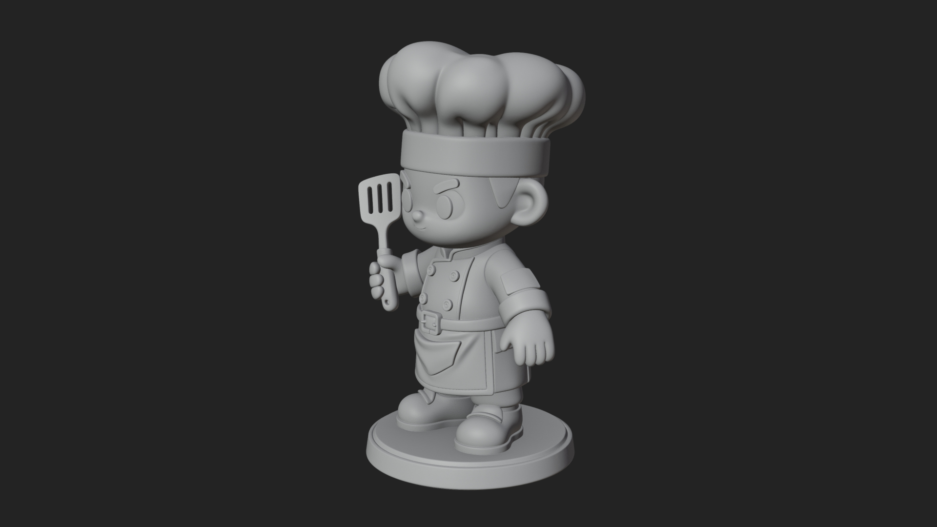 Chibi Chef with Spatula Statue Design 2 3D Print Model 3D Model