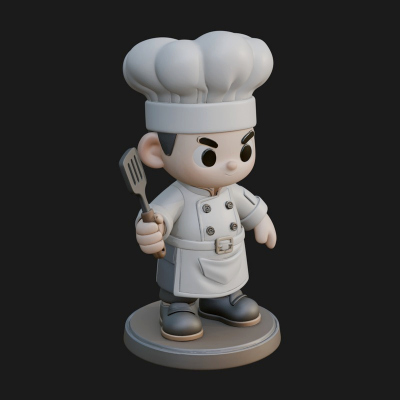 Chibi Chef with Spatula Statue Design 2 3D Print Model