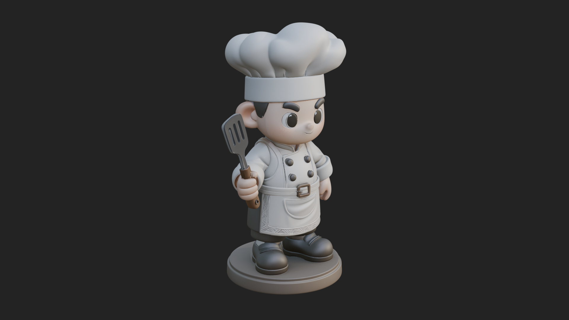 Chibi Chef with Spatula Statue Design 3 3D Print Model 3D Model