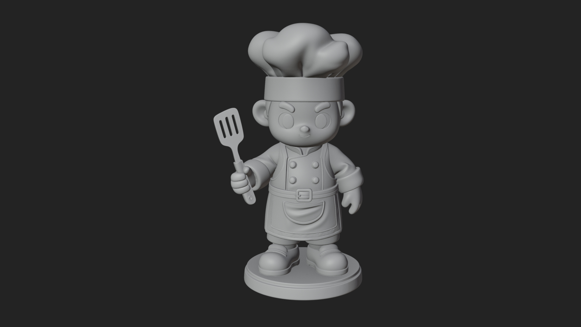 Chibi Chef with Spatula Statue Design 3 3D Print Model 3D Model