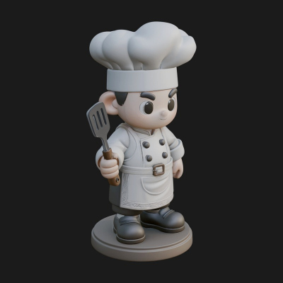 Chibi Chef with Spatula Statue Design 3 3D Print Model