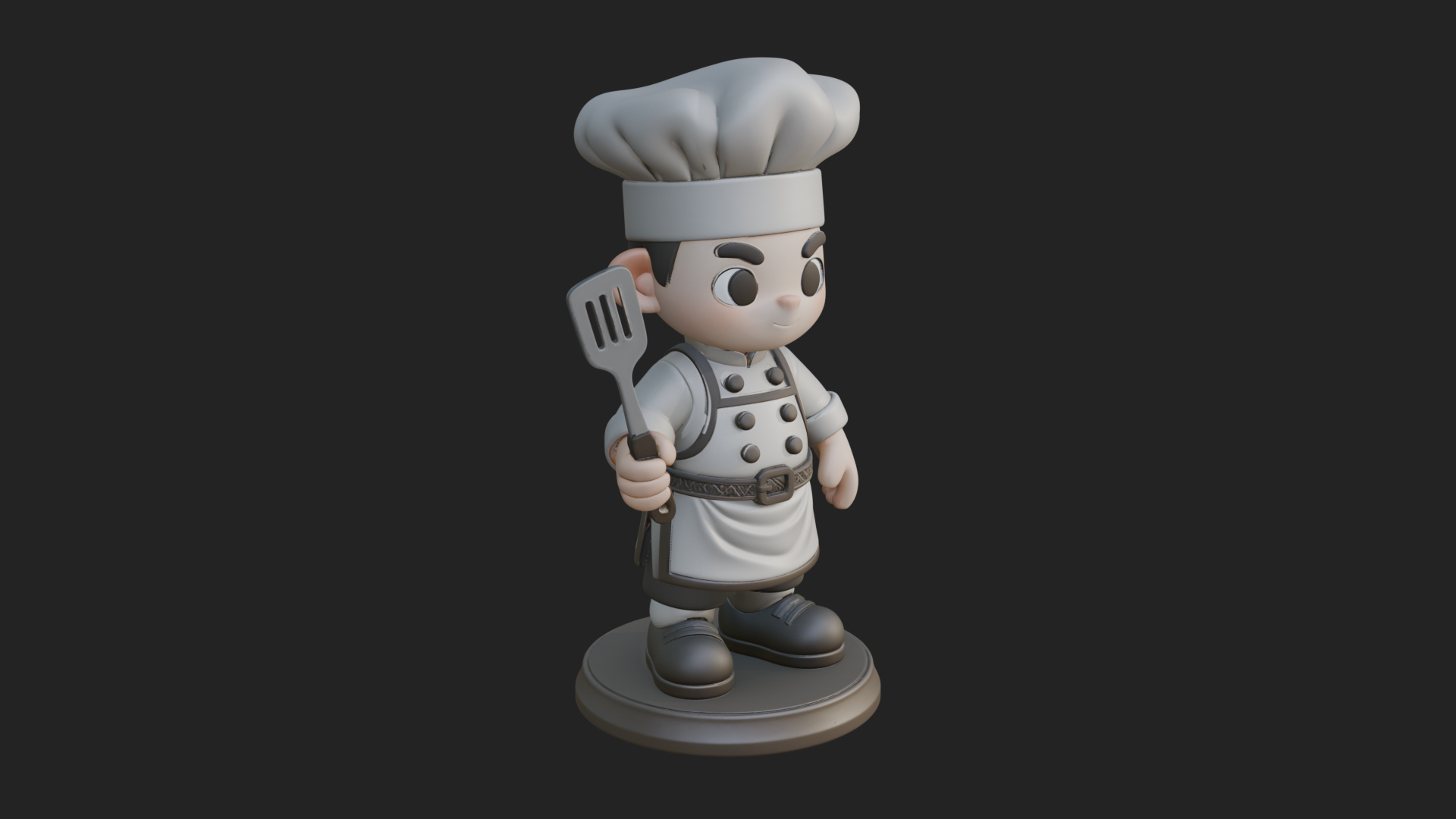 Chibi Chef with Spatula Statue Design 4 3D Print Model 3D Model