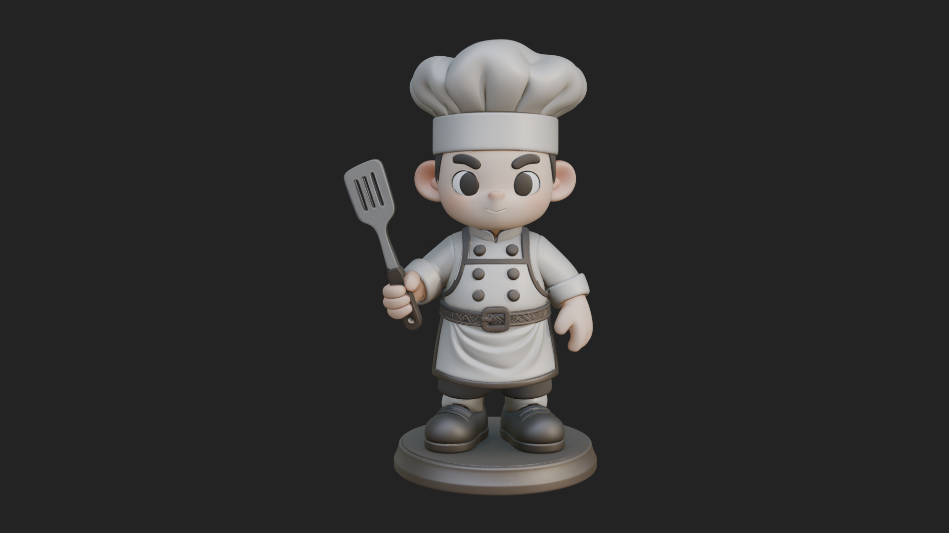 Chibi Chef with Spatula Statue Design 4 3D Print Model 3D Model