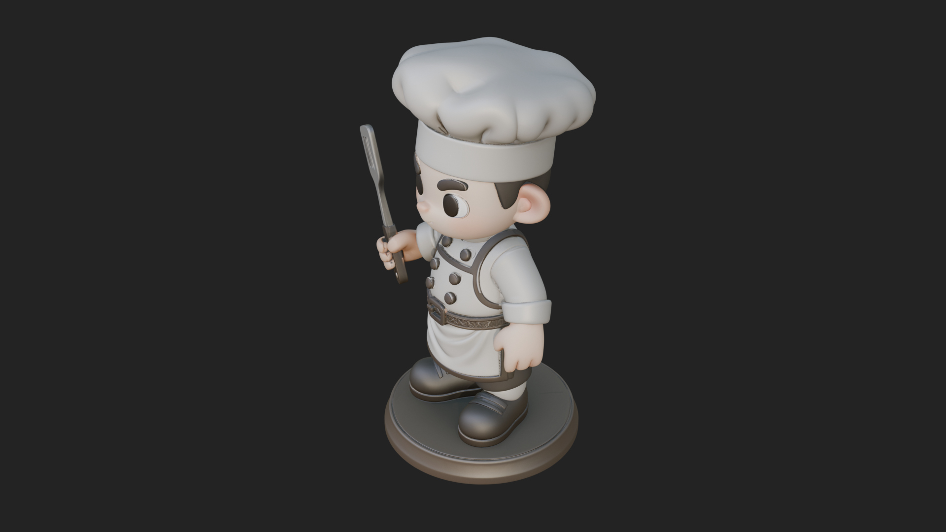 Chibi Chef with Spatula Statue Design 4 3D Print Model 3D Model