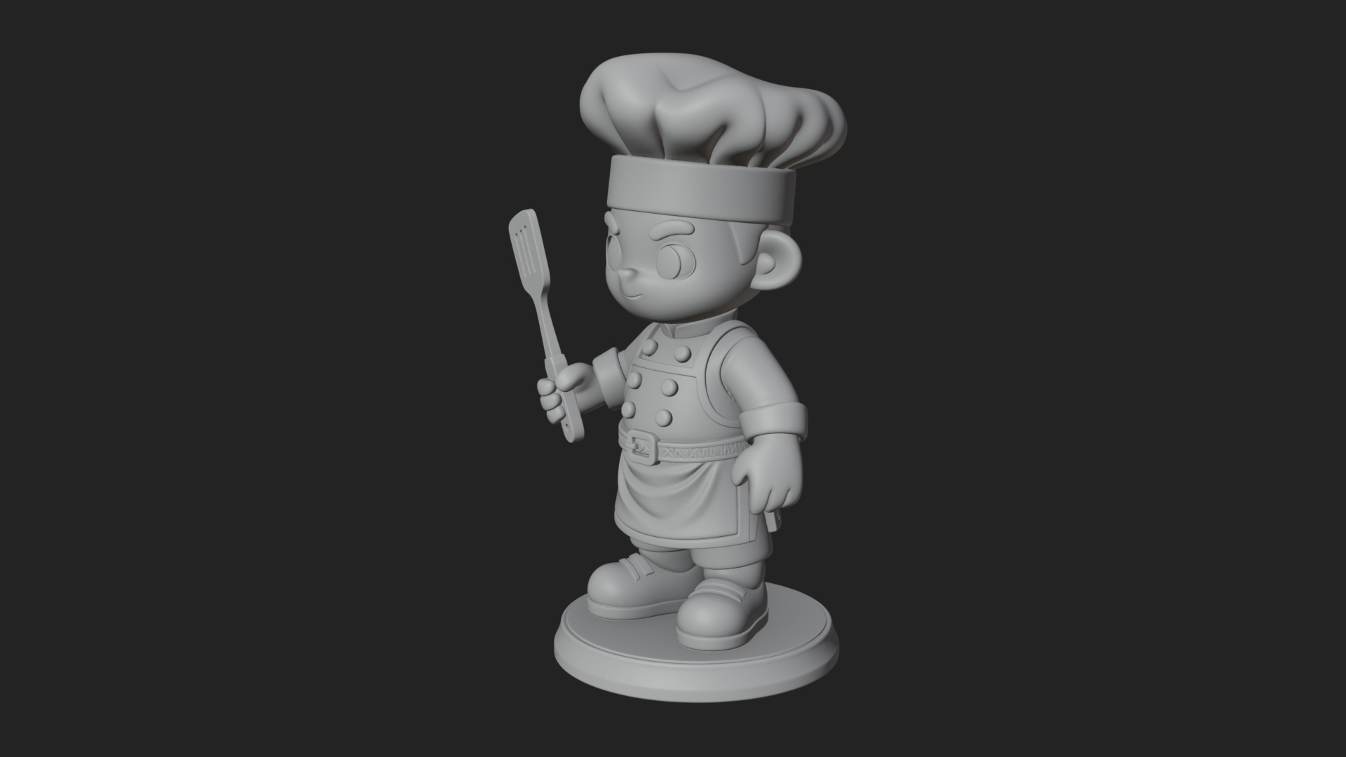 Chibi Chef with Spatula Statue Design 4 3D Print Model 3D Model